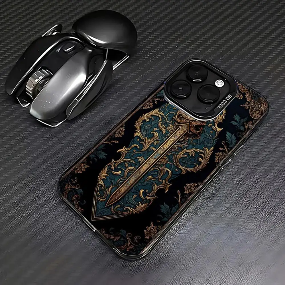 

Cool sword pattern design phone case for iPhone 16 15 14 13 12 11 Pro/ Max/Plus shock-proof rear cover anti-fingerprint
