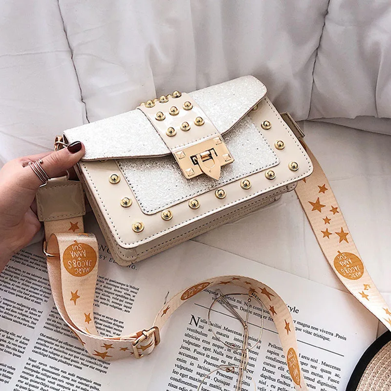 Artificial Leather Retro Luxury Designer Rivet Foldable Cover Crossbody Bag Handbags Letter Shoulder Shopper Flap Female Purse