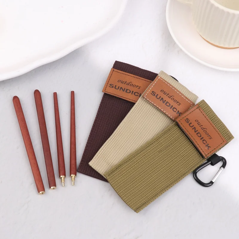 

{MX} Outdoor Portable Wood Folding Chopsticks With Carabiner Non-slip Chopstick With Storage Bag Travel Camping Picnic Tableware