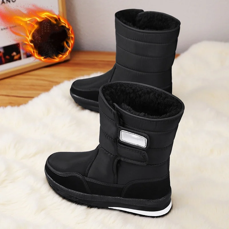 جديد الخريف والشتاء الثلوج في الهواء الطلق الدافئة سميكة عدم الانزلاق أحذية قطنية مقاومة للماء للرجال والنساء مع بطانة الصوف ، منتصف أعلى أحذية قطنية كبيرة الحجم