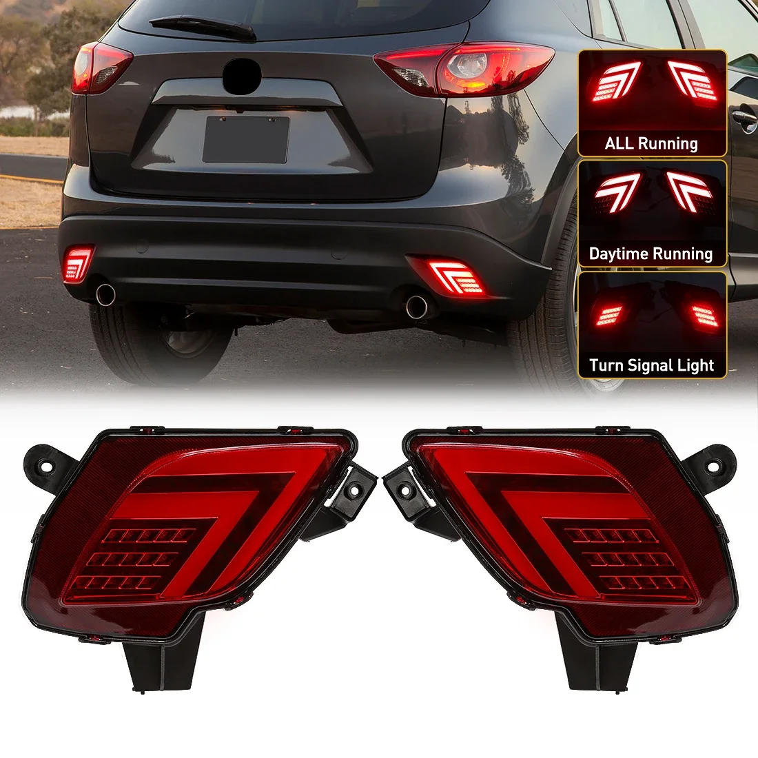 LED Turn Signal Warning Lights For Mazda CX5 CX-5 2013 2014 2015 2016 Rear Bumper Reflectors Brake Lamps Car Accessories 12V