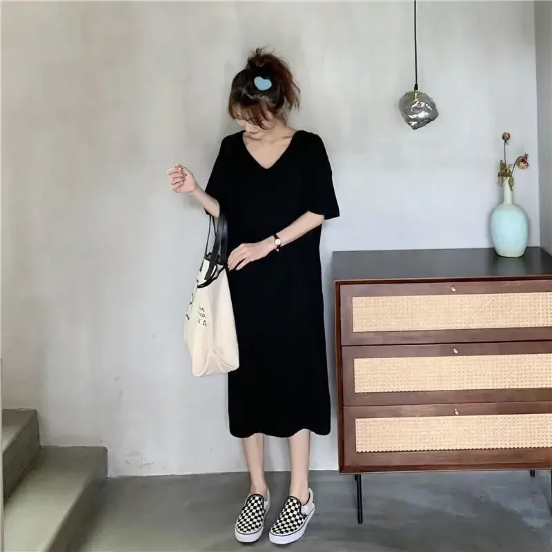 Street Casual a righe allentato T Shirt Dress Summer New manica corta con scollo a V scava fuori il vestito Vintage Trend abbigliamento donna CY373