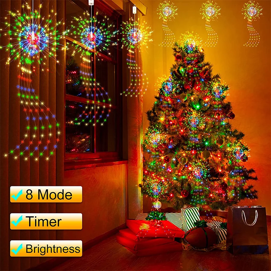 Batterij-aangedreven LED Fairy Vuurwerk Lichtslingers Afstandsbediening 8 Modi Outdoor Garland Light voor Tuinfeest Bruiloft Vakantie Decor