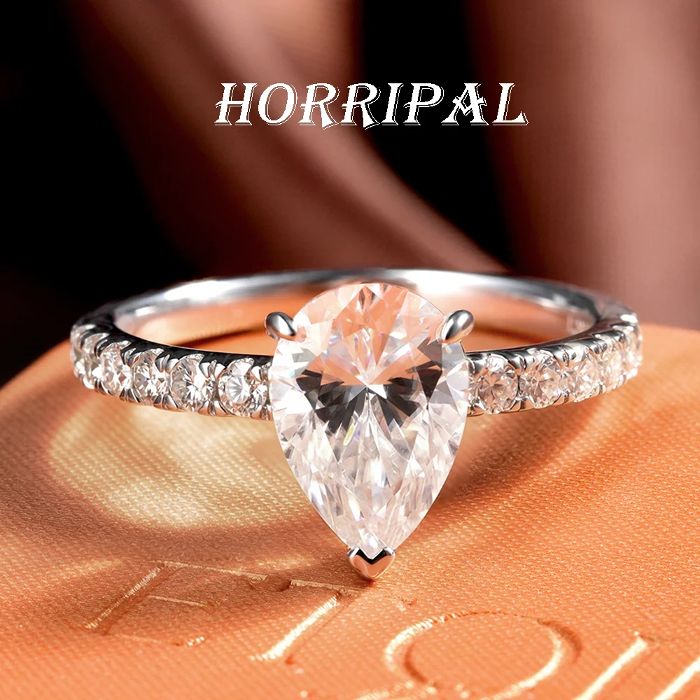 

HORRIPAL D VVS1 Pear Cut Moissanite Engagement Ring for Women GRA Certified S925 Sterling Silver Anniversary Gift Fine Jewelry