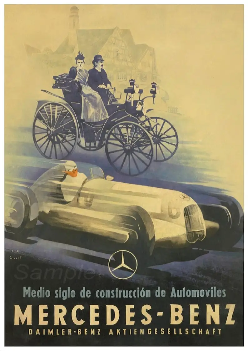 Vintage 1935 Mercedes Benz Advertising Poster Print