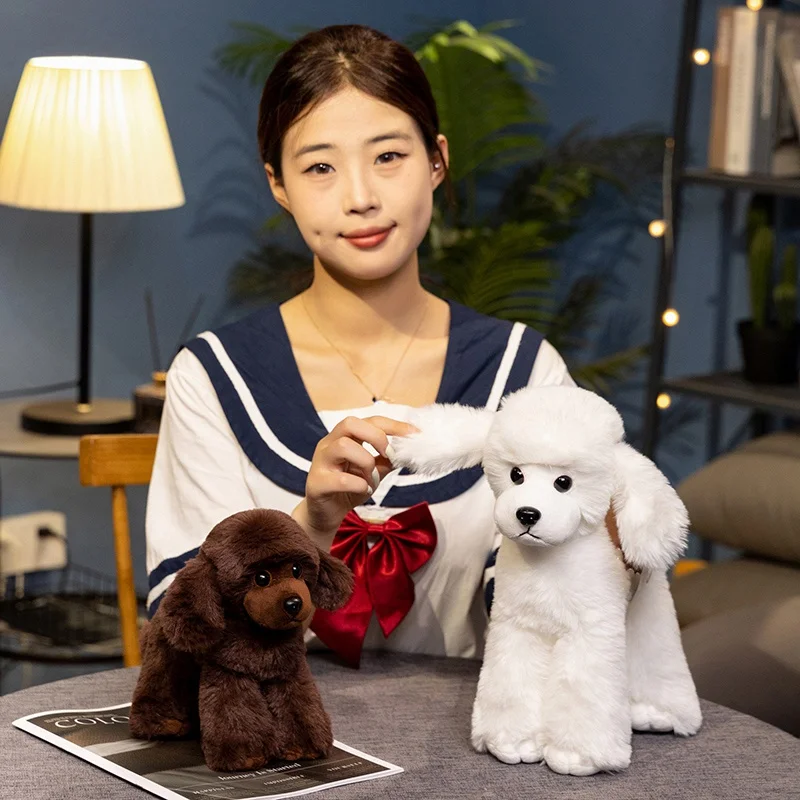 ตุ๊กตาสุนัขพุดเดิลเหมือนจริง ตุ๊กตาหมาจำลอง ของเล่นตุ๊กตาขนนุ่ม ทำมือ รูปแบบสัตว์เหมือนจริง ของขวัญวันเกิดสำหรับเด็ก