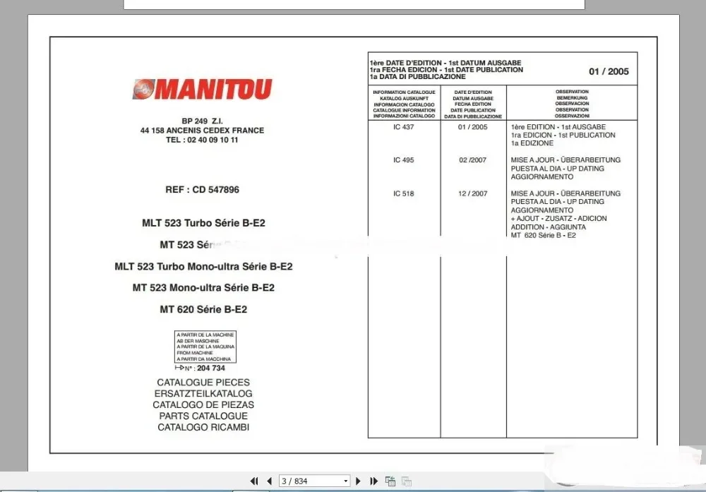 Manitou Forklift USA Full Set Model Parts Catalogue PDF