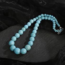 New Boho Round Green Stone Choker Necklace for Women Vintage Turquoises Beaded Long Chain Girls Ethnic Jewelry Party Gift Bijoux