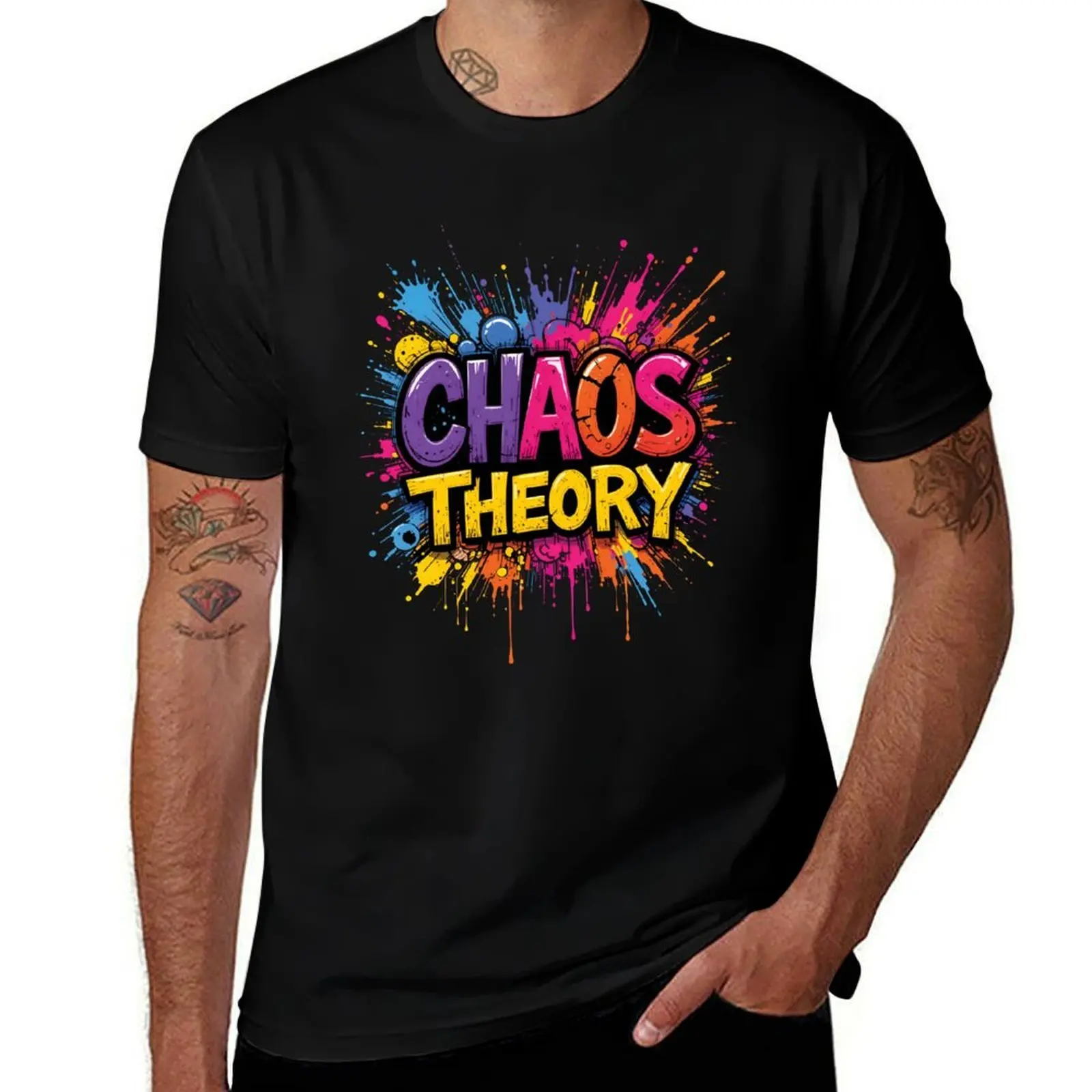 

CHAOS THEORY – Bold Colorful Pop Art Typography Design T-Shirt oversized graphic tee quick-drying slim fit t shirts for men