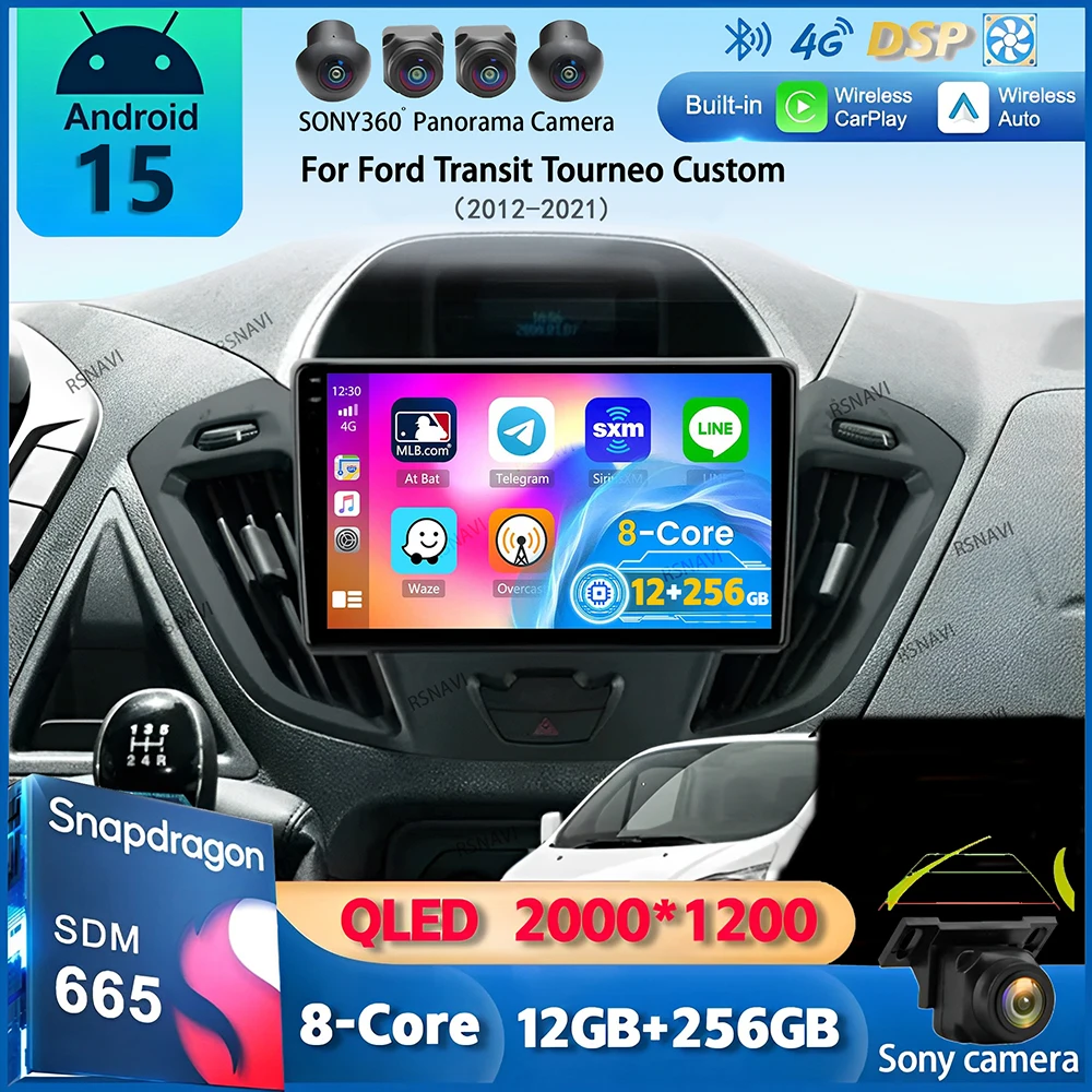

Автомобильный радиоприемник Android 15 для Ford Transit Tourneo Custom 2012-2021 навигация GPS мультимедийный плеер стерео wifi + 4G Carplay BT 2DIN