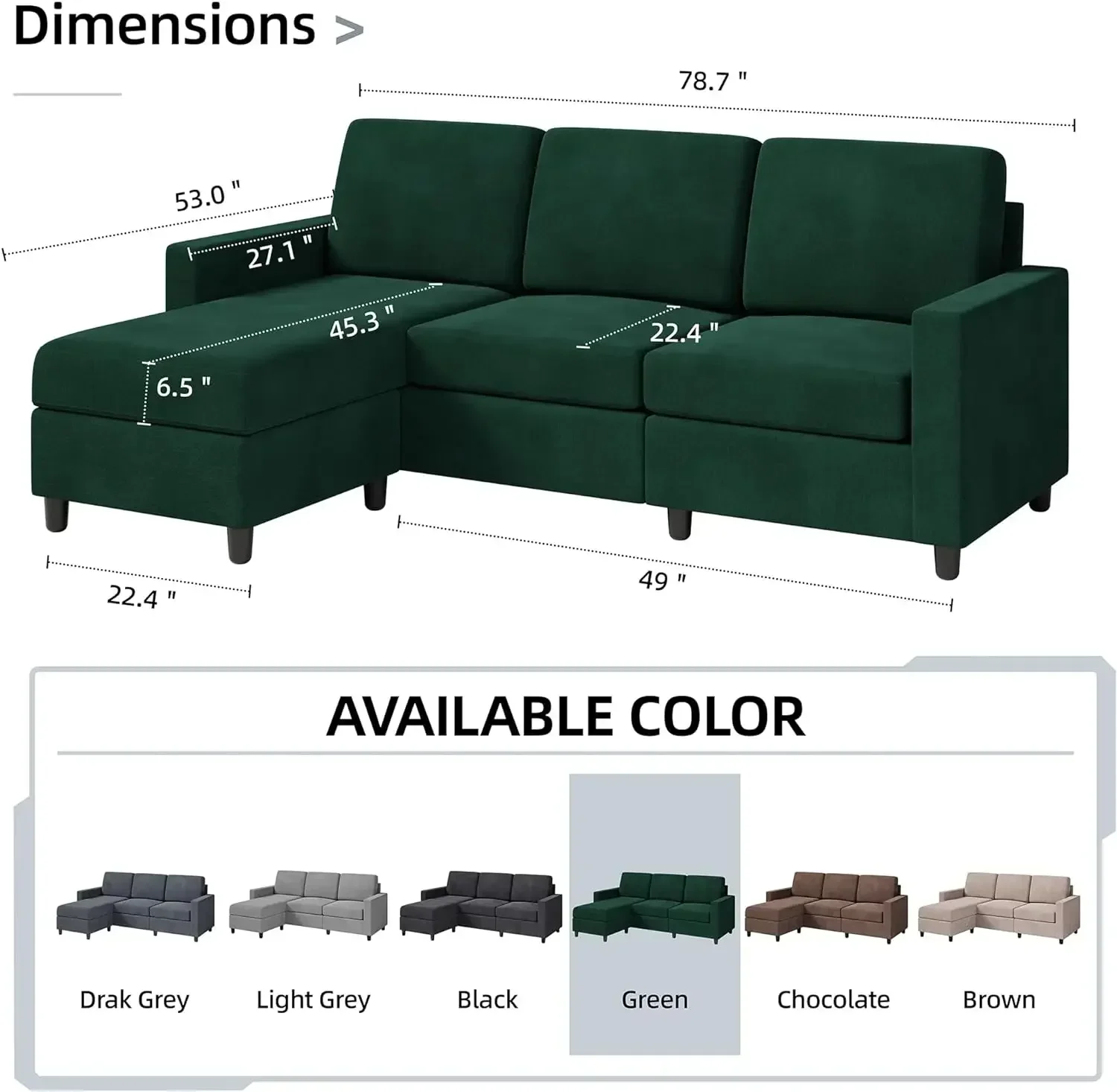 Furniture supplies Shintenchi Convertible Sectional Sofa Couch, Modern Linen Fabric L-Shaped, 3-Seat Sofa Sectional with Reversi