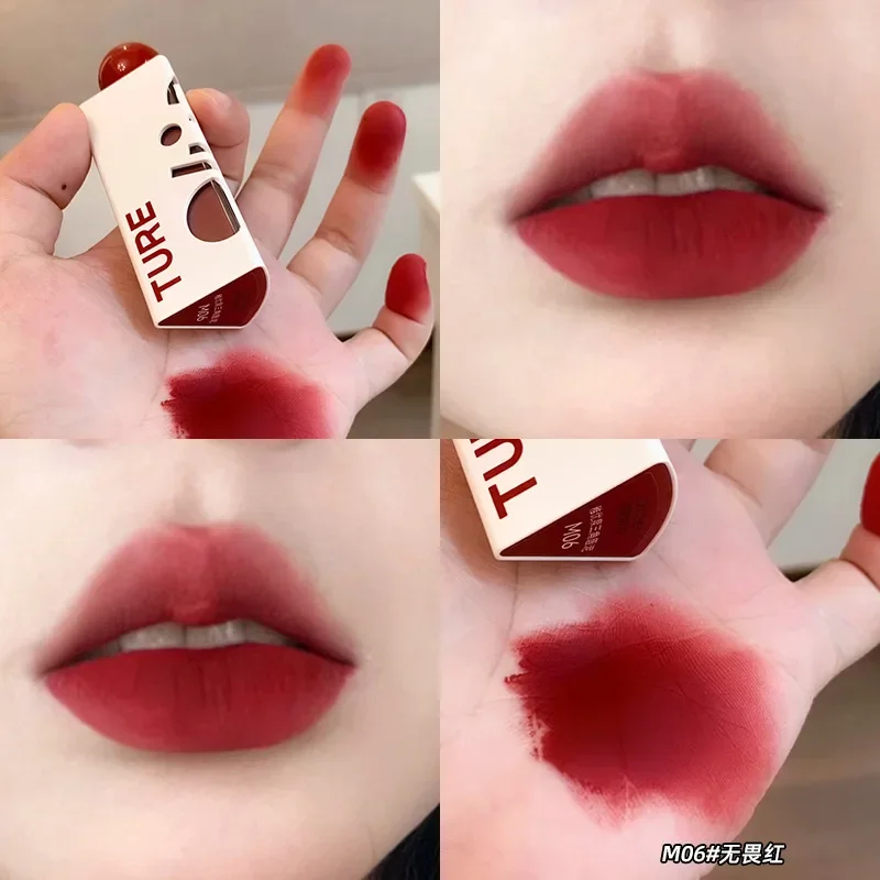 CHIOTURE Driehoek Lip Modder niet-plakkerige Langdurige Matte Lipgloss Kaneel Melk Thee Kleur Lipgloss Lippenstift Cosmetica Gratis schip