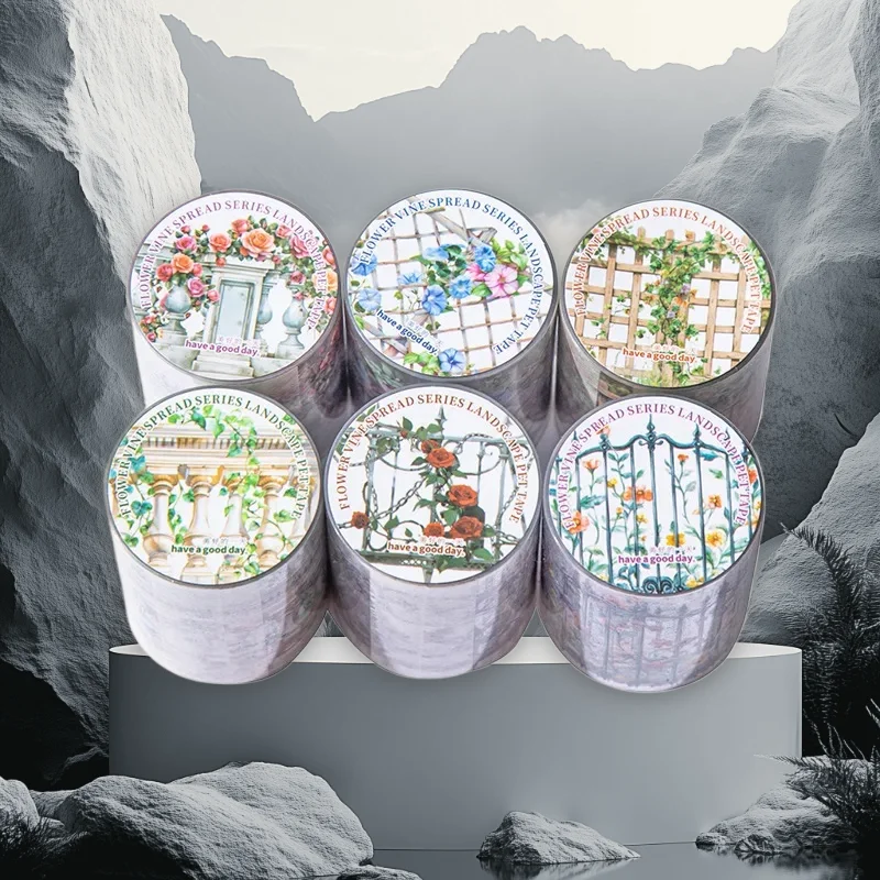 1 Rolle/2 Rolle Vintage Base Collage Blumenrebenband für europäische Sprrawl-Serie, 6 Stile PET-Landschaften