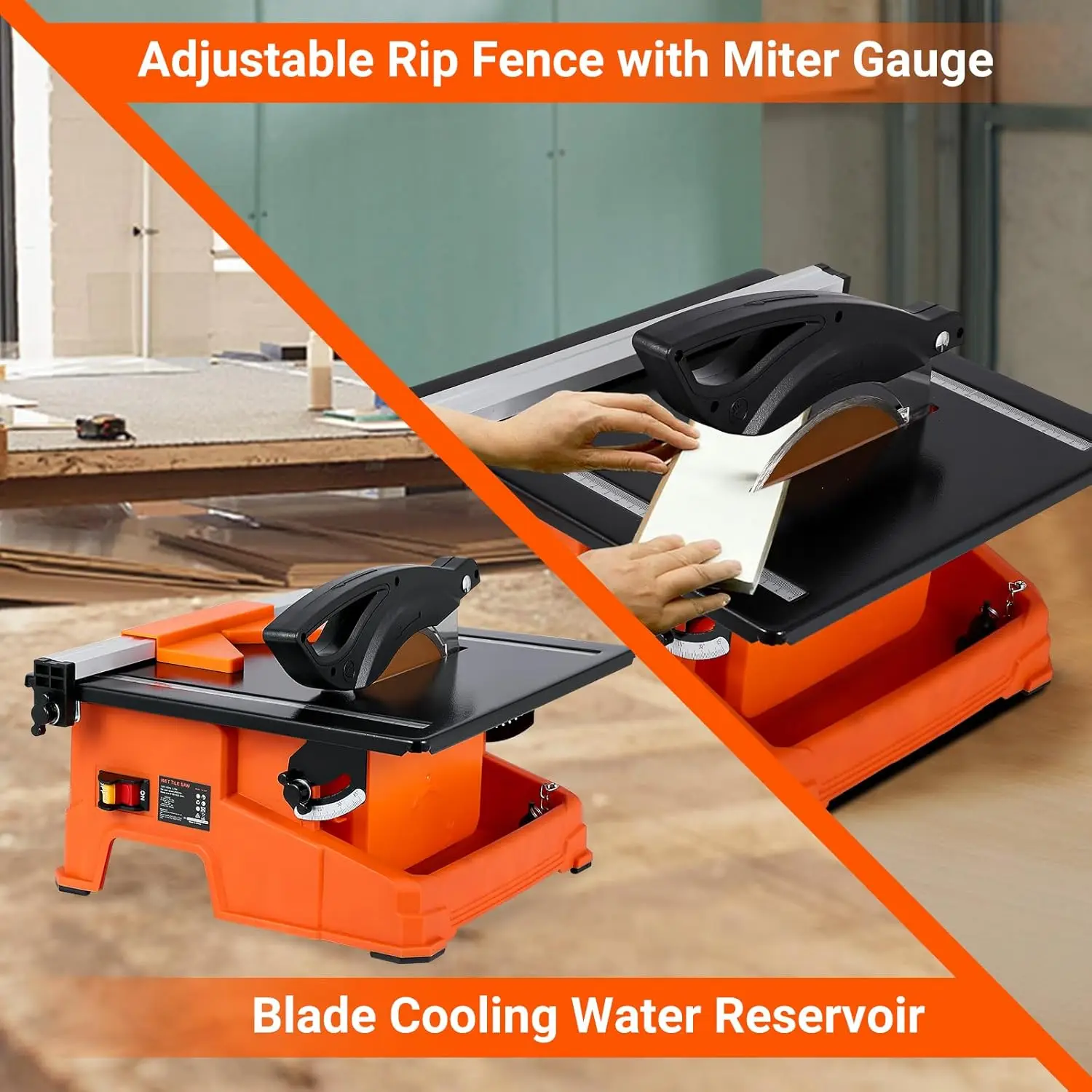 TWISTER.CK 7-Inch Wet Tile Saw Table with Water Reservoir – 6,500 RPM Pure Copper Motor, 0–45° Bevel & Miter Cuts, Diamond Blade Included – Steel Plate Table with Plastic Shell, Model 180P, US Standard