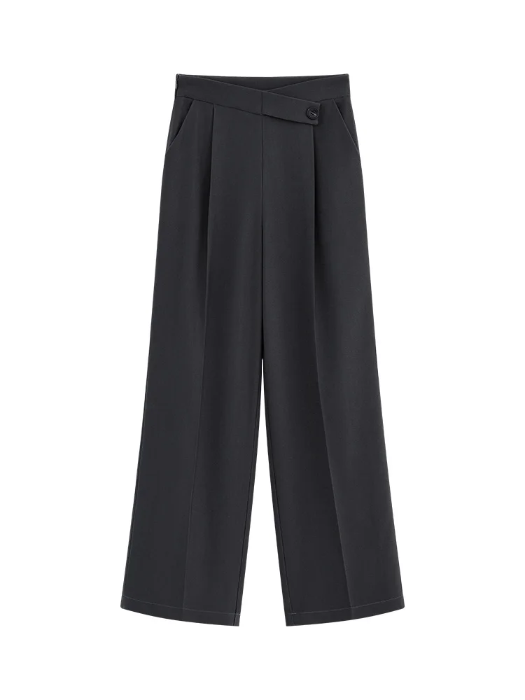 Gray High Waist Wide Leg Trousers Women Summer Draped Straight Leg Pants Slimming Loose Fit Casual Office Wear Chic Long Pants