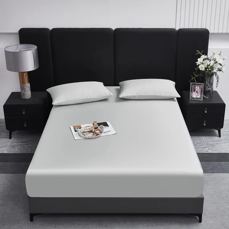 

1pc Grey Full Size Silky Breathable Fitted Sheet,Natural Lyocell Mattress Cover With 360 Band,150*200cm Home Hoel Bed Linens