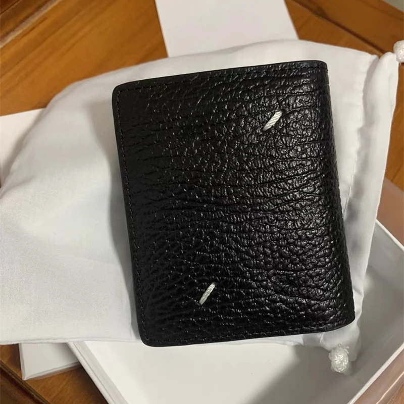 Black classic design leather half fold wallet men and women simple cowhide card bag wallet