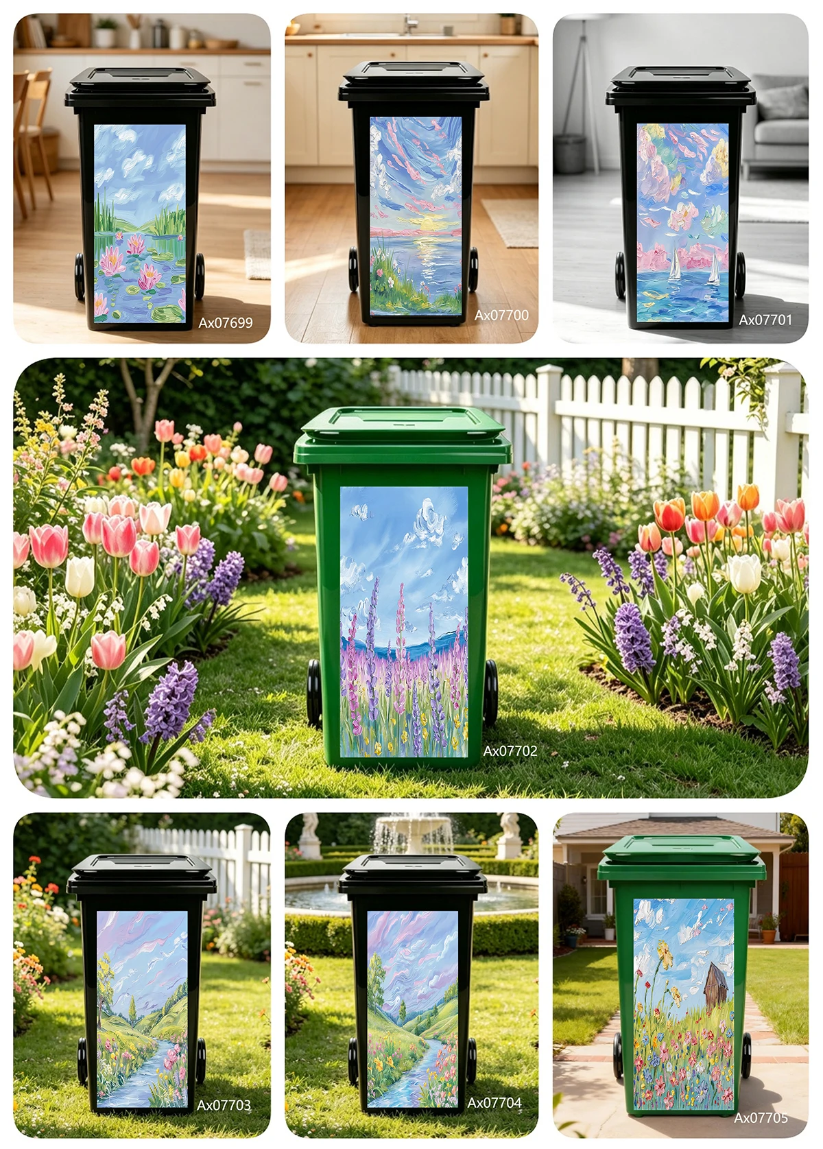 Vibrant Impressionism Rural River Flower Field Vinyl Decal Weather Resistant For Street Home Driveway Garden Wheelie Trash Bin