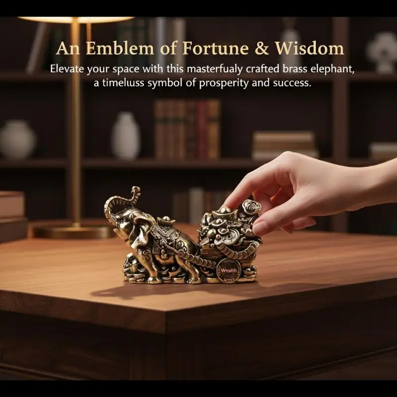 Brass Ornament Treasure Bowl Elephant Pulling Cart Home Craft Living Room Gift Decoration