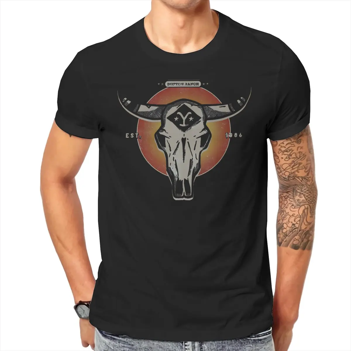 Ranch Cattle Skull  Style Casual TShirt Yellowstones Dutton Ranch Style Streetwear Comfortable T Shirt Male Short Sleeve