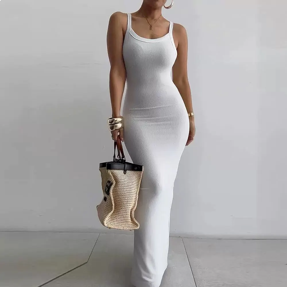 Halter Bodycon Long Dress, Summer Sleeveless Slip Dresses, Evening Dress Set