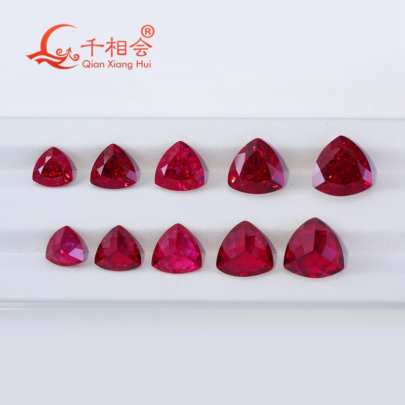 trillion shape lab created ruby red color natural cut including