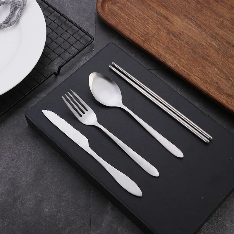 4pcs Stainless Steel Cutlery with Storage Case, Portable Fork, Steak Knive, Spoon and Chopsticks Set for Home Travel Camping