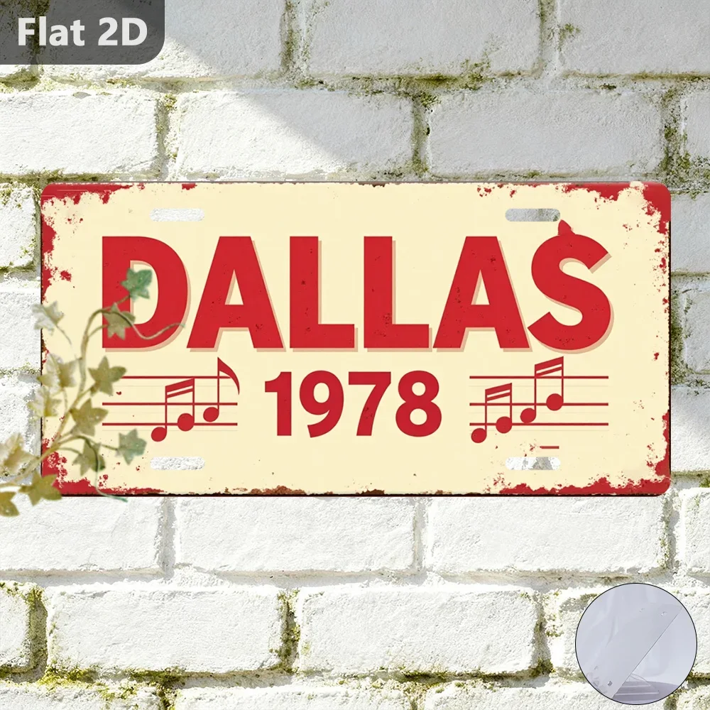 2D Flat, 1pc, Sign, Decorative Plaque & Statues (30.48cm X 14.99cm), Sign DALLAS 1978 with Musical Notes, Metal Wall Decor, f