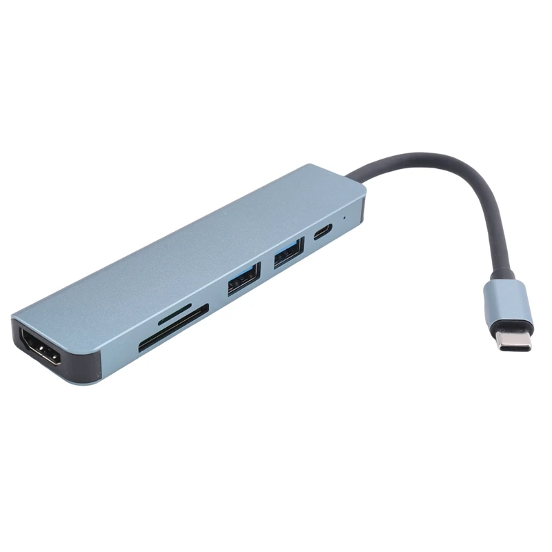 

Адаптер USB-концентратора 6 в 1 типа C с 4K 30 Гц - совместимым многопортовым устройством чтения карт USB3.0 TF PD Многопортовый видеоадаптер