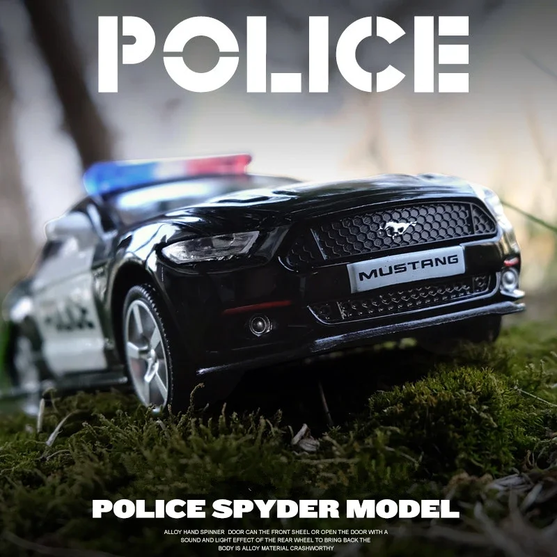 1:32 Mustang Alloy Sports Car Model Diecasts Metal Police Toy Car Model Simulation Sound and Light Collection Toy Gift