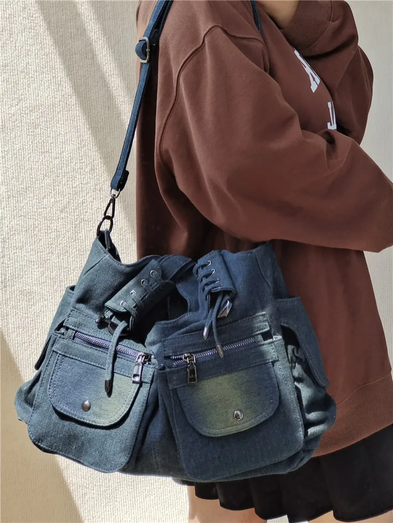 Vintage Denim Women Handbag and Purse Luxury Designer Shoulder Crossbody Bag for Female Large Capacity Shopper Bag big totes