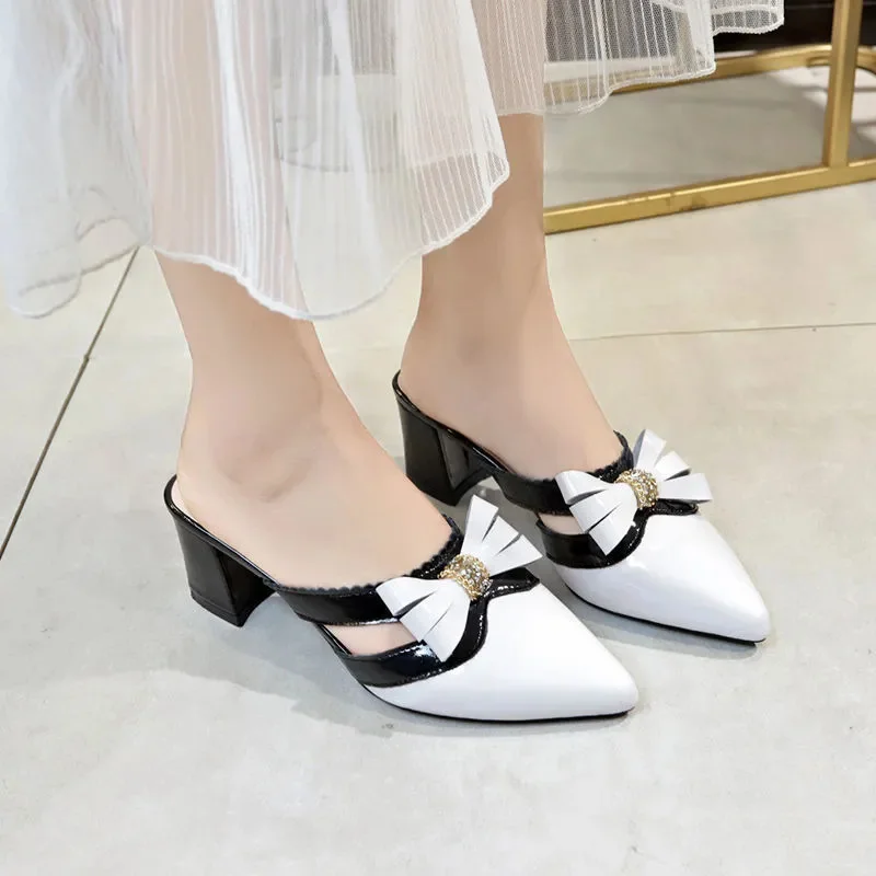 Sapatos femininas frauen nette leichte schwarz weiß fliege slip auf quadratischen absatz schuhe dame lässig süße leichte schuh a434