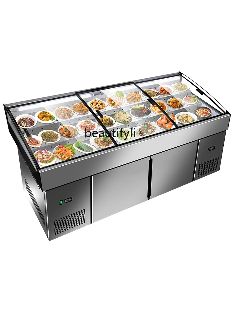 Seafood Display Cabinet Ice Table Commercial Glass Flat Restaurant Dishes Fresh Ice Machine Sea Food Freezer