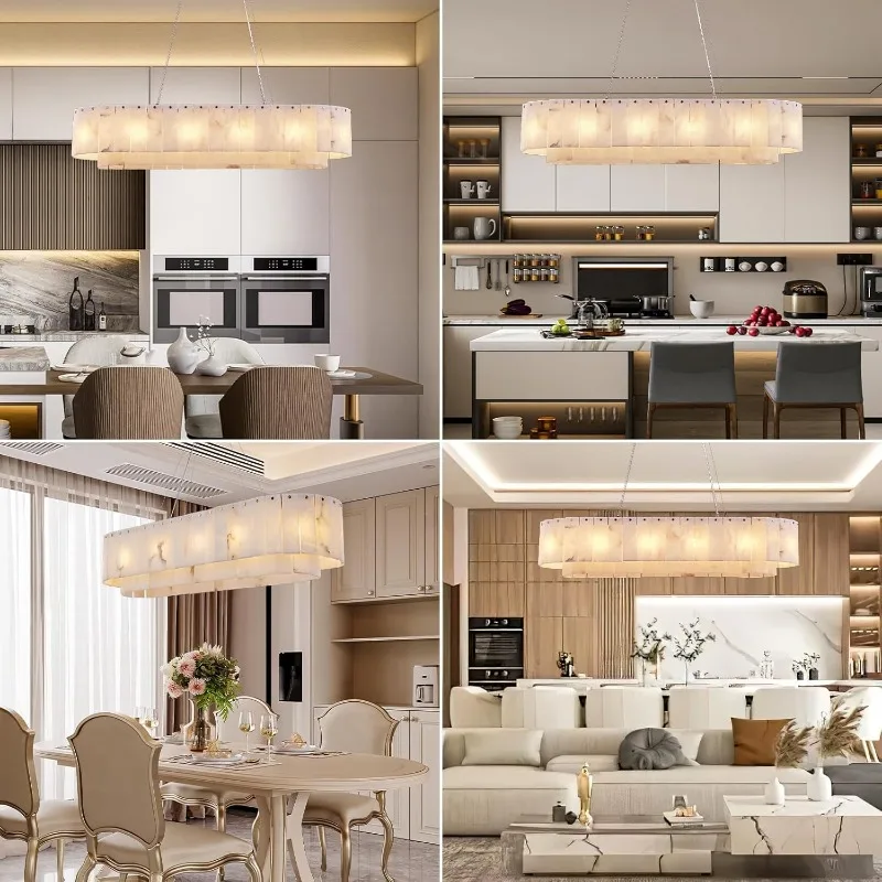 Lustre retangular de alabastro para sala de estar, banheiro, sala de jantar, decoração, cozinha, foyer, ajustável, moderno, pingente de mármore