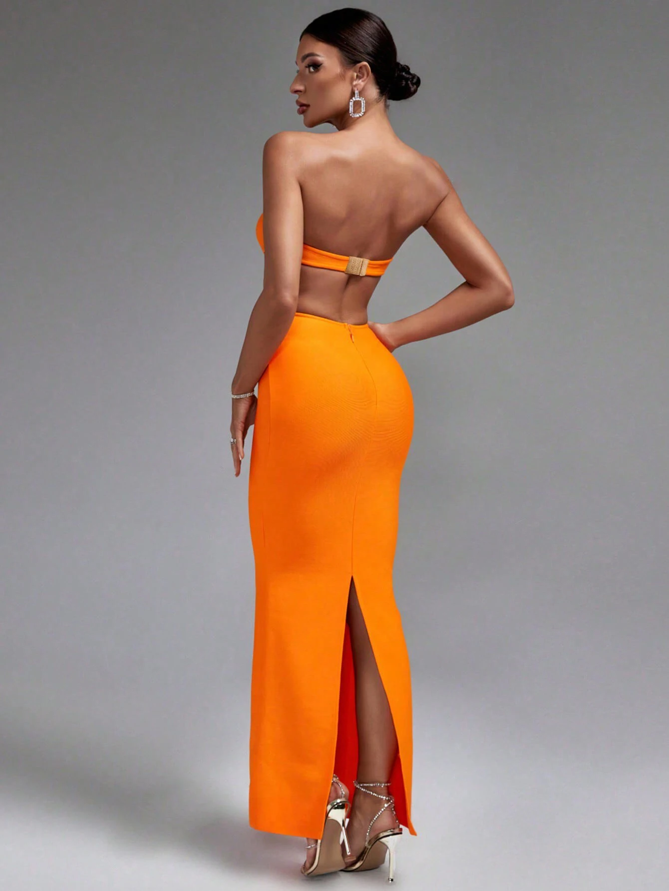 Fantasy Strapless Off Shoulder Maxi Long Bodycon Dress Summer Cut Out Backless Bandage Dress Orange Elegant Cocktail Night Out P
