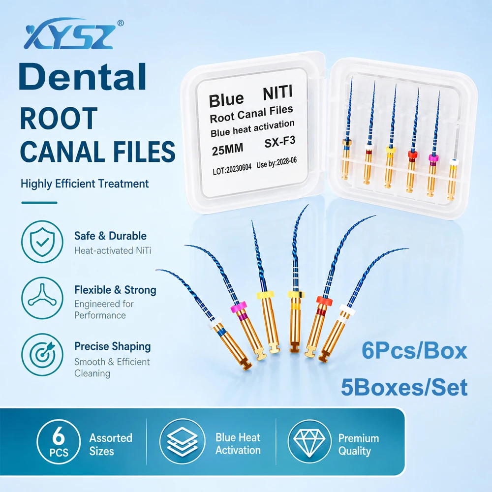 

XYSZ 30Pcs=5Box/Set Dental NITI Blue Rotary Heat Activated Endodontic Files Root Canal Files Engine Use Dentistry Instruments