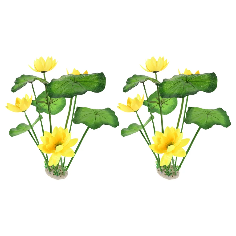

2Pcs Artificial Aquarium Plants Plastic Lotus Fish Tank Decorations Realistic Green Stems Leaves Aquarium Plastic Plants Water
