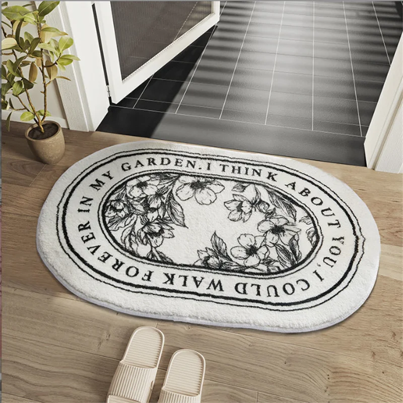 Floral Non-Slip Bath Mat 60x40cm Absorbent Entrance Rug Plush Carpet for Balcony Living Room Bathroom Kitchen Floor Decor