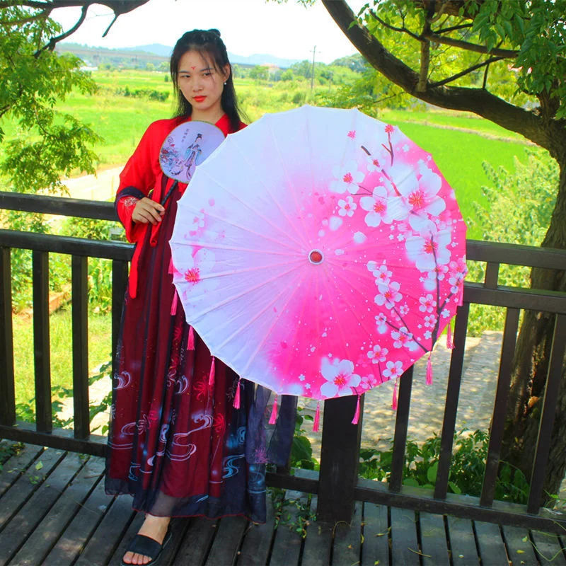 82CM Romantic Silk Cloth Umbrella Rain Proof Ancient Hanfu Dance Umbrella Decorative Props Show Performance Dance Oil parasol