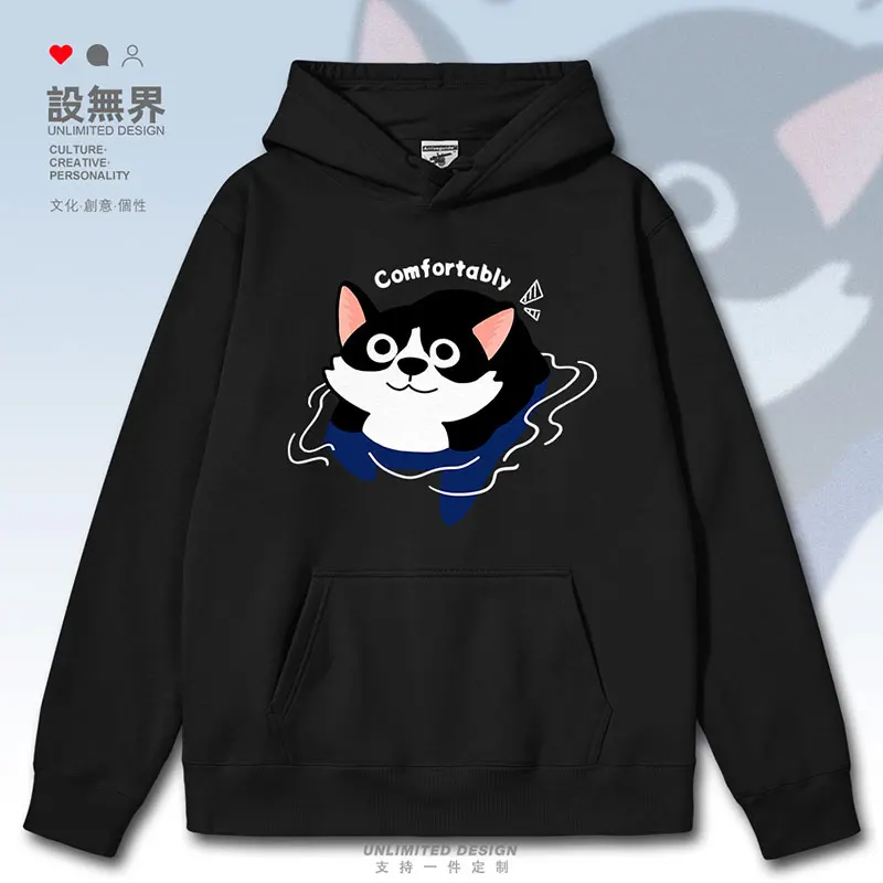 

Original internet celebrity Q cute pet cartoon dog swimming fun illustration mens hoodies Coat winter autumn winter clothes