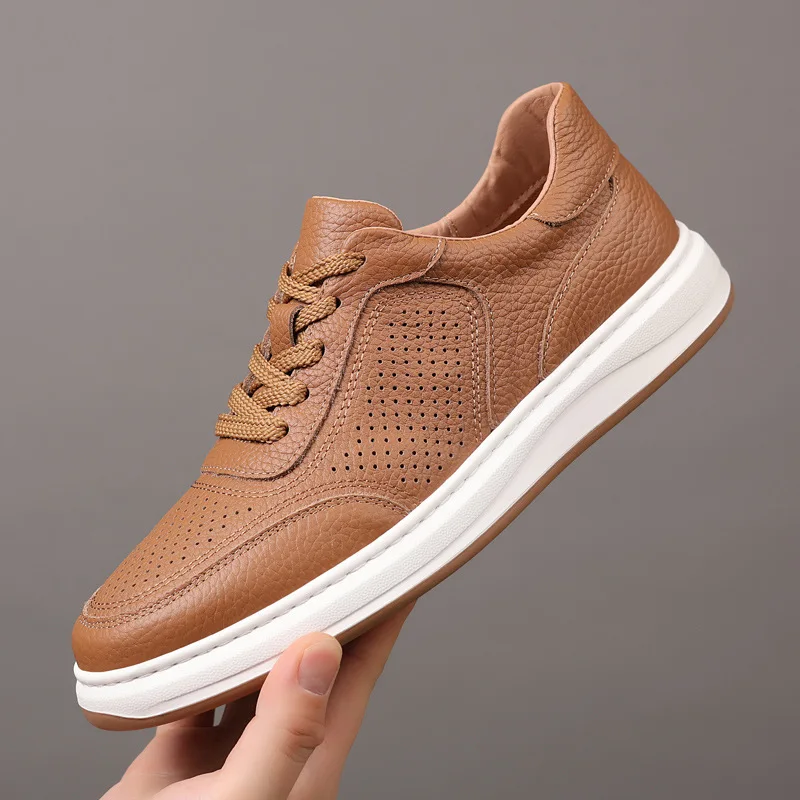 Top Layer Cowhide Summer New Men's Shoes Sandals Genuine Leather Hollow Breathable Men's Punched Shoes Trendy Men's Leather Shoe