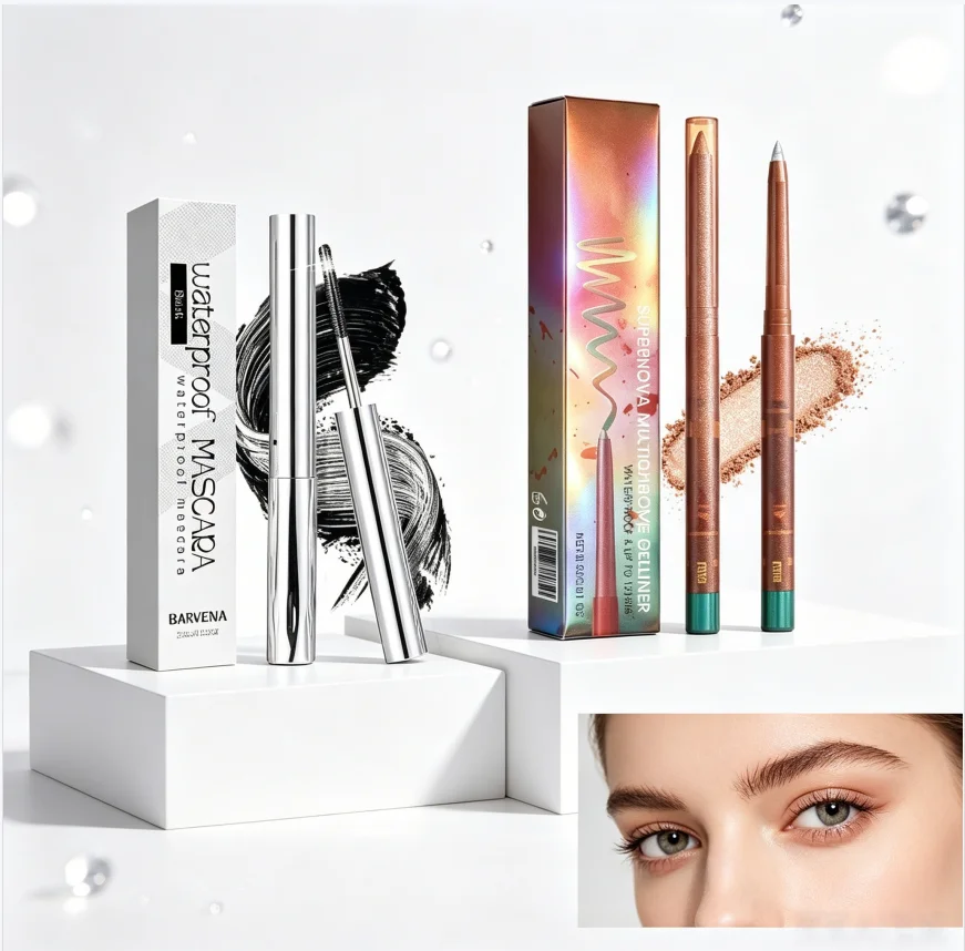 Waterproof Lengthening Mascara And Aegyo Sal Highlight Pen Set for Natural to Glam Stage Masquerade Makeup Smudge-Proof Eyelashe