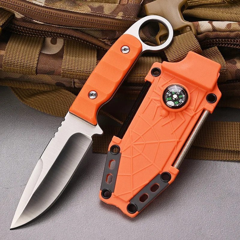 Mini Fixed Blade Knife with Tactical Finger Ring High Hardness Outdoor Multi-Purpose EDC
