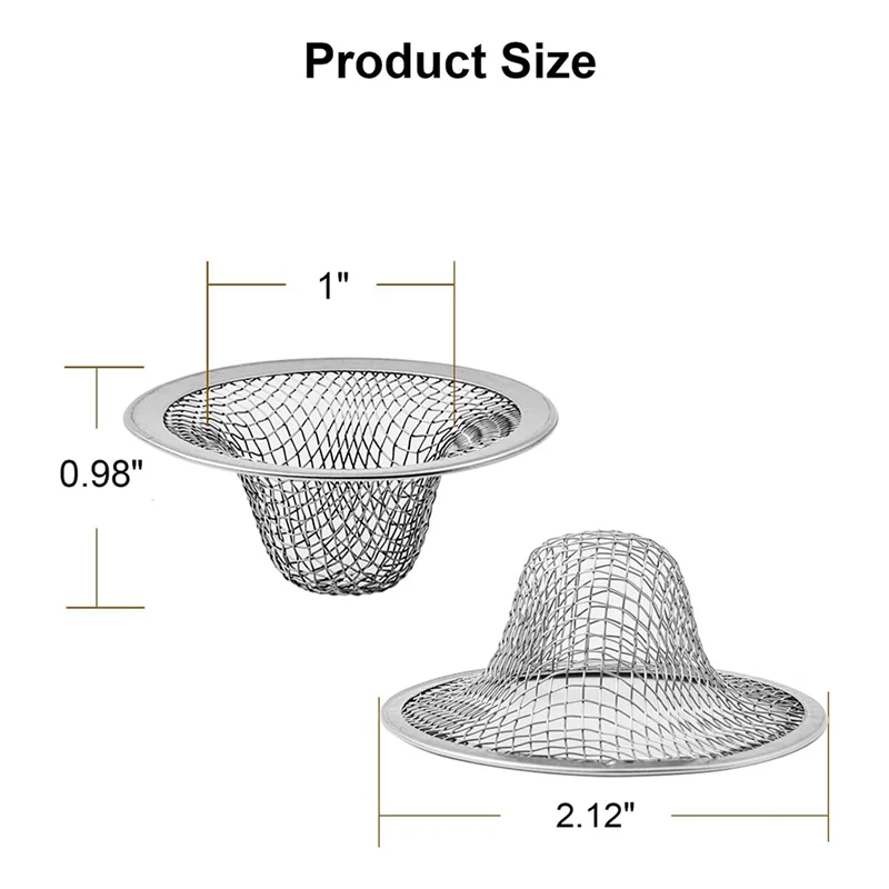 6 Pack - 2.125Inch Top / 1Inch Basket - Mesh Sink Drain Strainer Hair Catcher for Bathroom Sink, Utility, Slop, Laundry