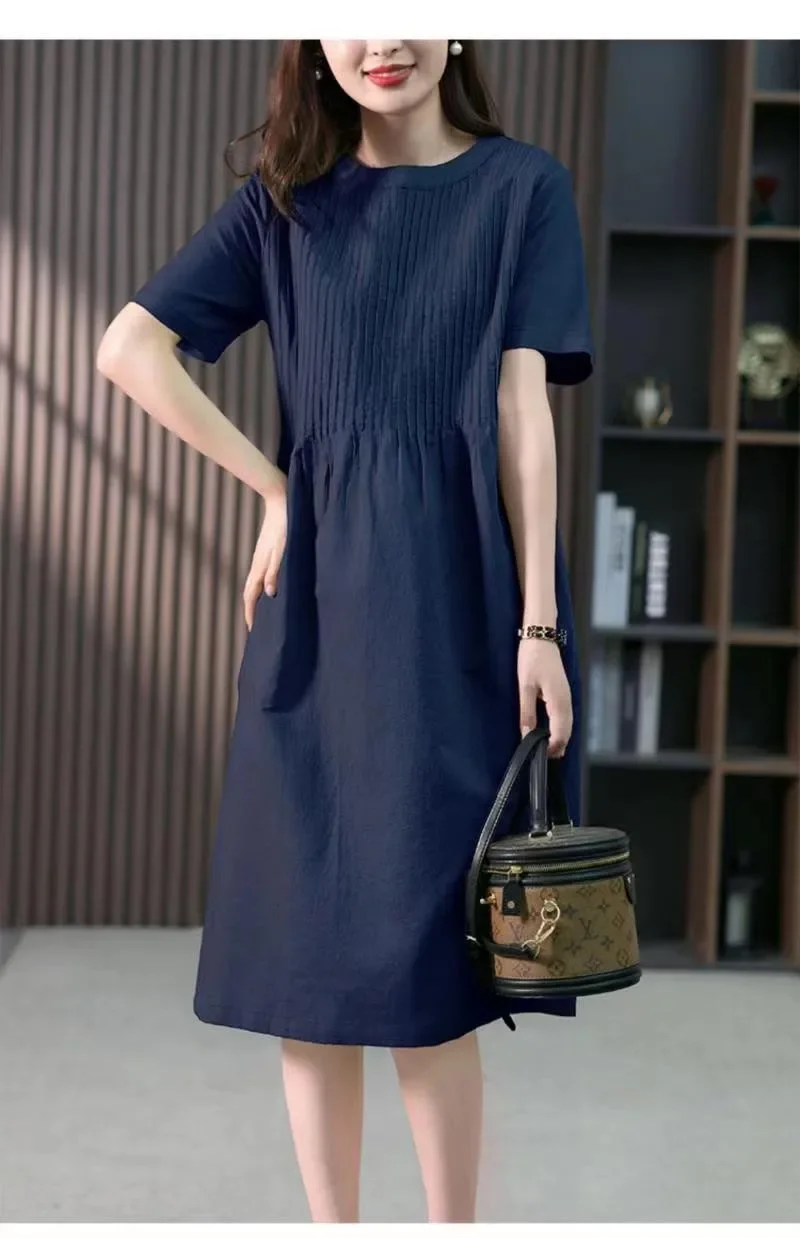 Jurk Dames Halflange 2025, zomer nieuwe casual jurk met korte mouwen