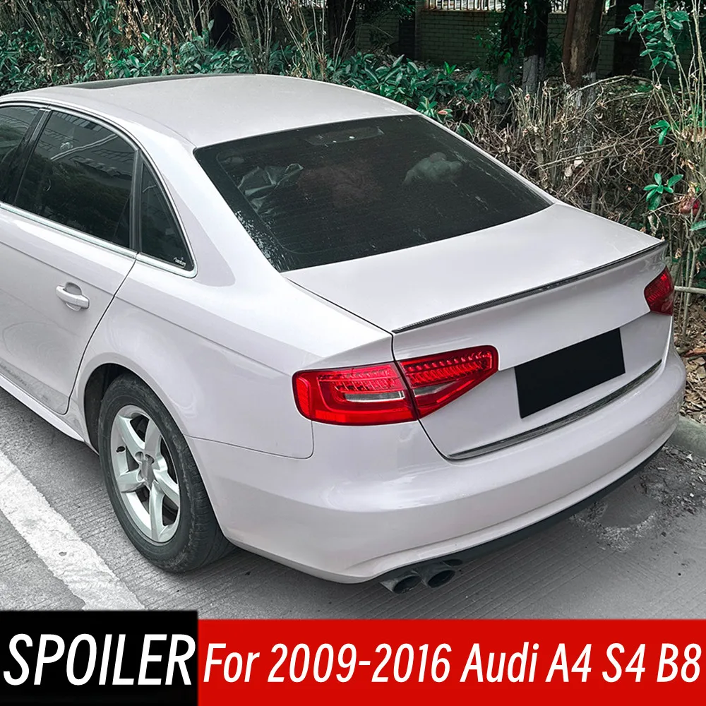 

For 2009-2016 Audi A4 S4 B8 Rear Trunk Lid Boot Ducktail Lip Spoiler Wings ABS Plastic Black Carbon Car Exterior Accessories