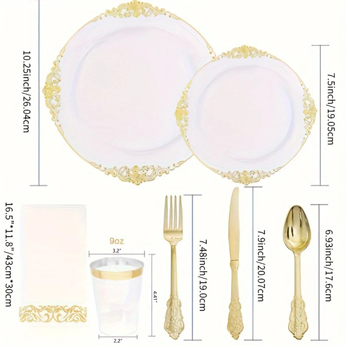 25pcs, 7.5-inch, 10.25-inch elegant gold-plated plastic plates - suitable for weddings, birthdays, Thanksgiving, and parties - i