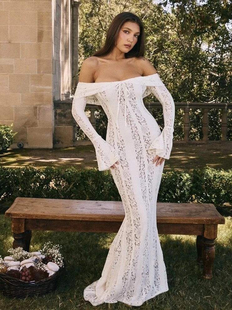 

Женское жаккардовое элегантное платье, плиссированное платье с вырезом на шнуровке и открытой спиной, сетчатое лоскутное платье с расклешенными рукавами, осеннее сексуальное облегающее платье