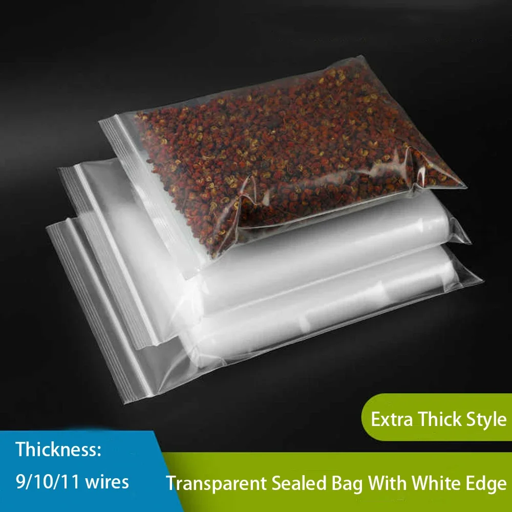 100Pcs 0.09/0.10/0.11mm Thick PE Transparent Food Packaging Plastic Bag Size 4x6cm-24x35cm Nut Biscuit Coffee Bean Sealed Bag