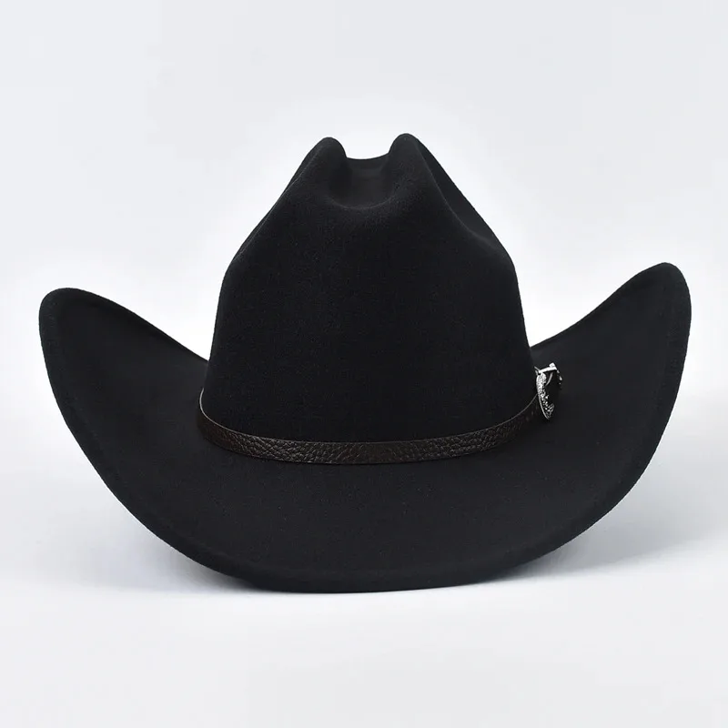 Unisex Western Cowboy Hat With Leather Vintage Big-Edge Gentleman Cowgirl Jazz Hat Cloche Church Sombrero Hombre Caps
